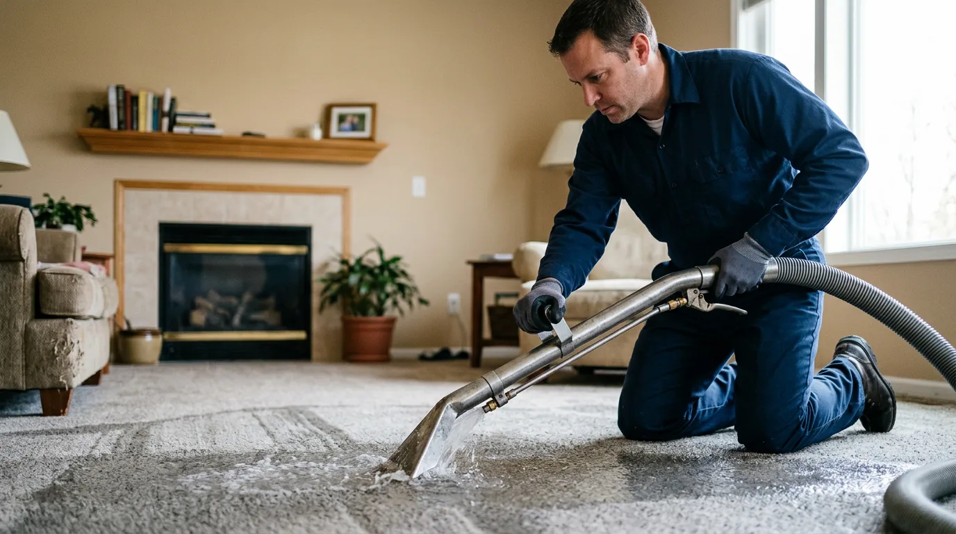 Water damage restoration technician working near Hanska, MN